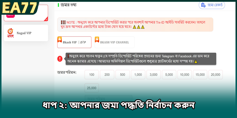 ধাপ ২: আপনার জমা পদ্ধতি নির্বাচন করুন
